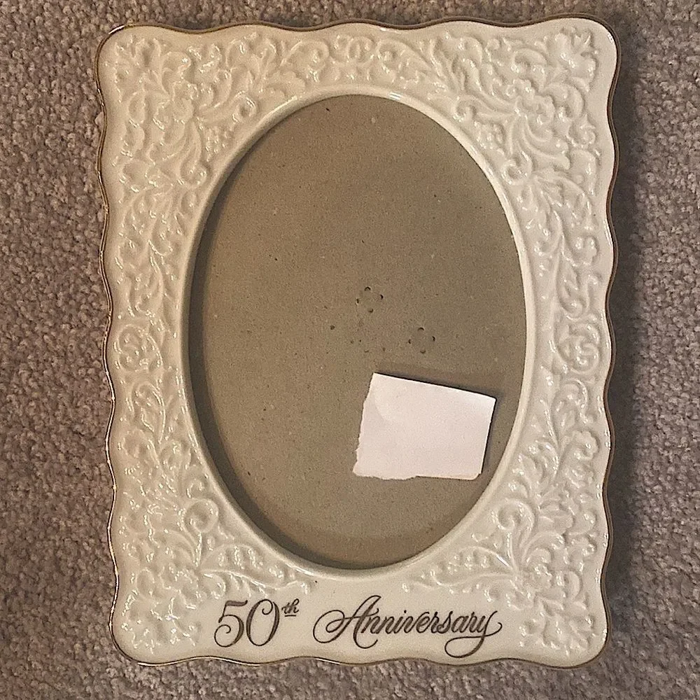 Hallmark 50th Anniversary Oval Gold Foil Ceramic Picture Frame!